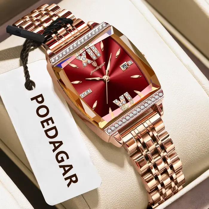 Montre femme élégante POEDAGAR étanche date acier inoxydable quartz originale haute qualité