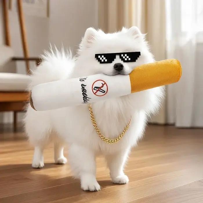 Jouet à mâcher en forme de cigare pour chien, jouet grinçant en polaire résistante pour nettoyage des dents et jeu amusant