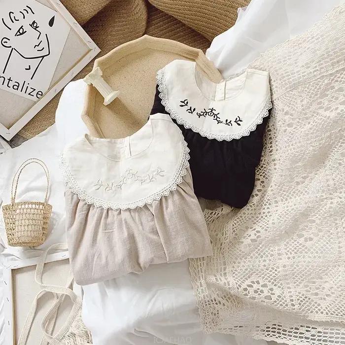 Vêtements pour adolescentes, robe Vintage à manches longues pour petites filles, en coton, princesse brodée florale, vêtements pour enfants, 2025