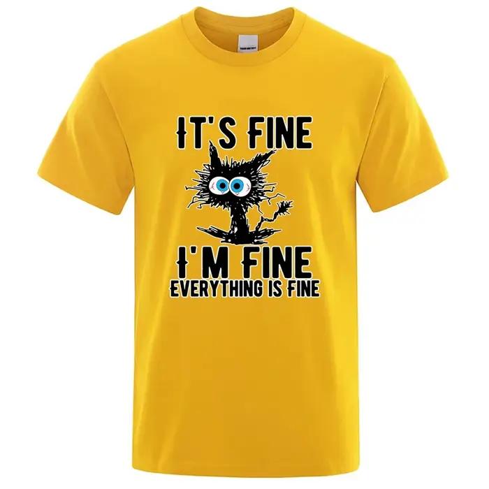 T-shirt homme haute qualité 100% coton drôle Cool chat imprimé T-shirt décontracté homme manches cou