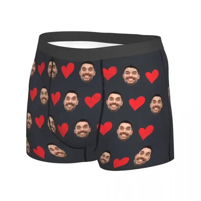 Boxer Personnalisé en Forme de Cœur avec Photo de Visage Pour Homme Occasions Spéciales Cadeau d'Anniversaire ou Fête des Pères