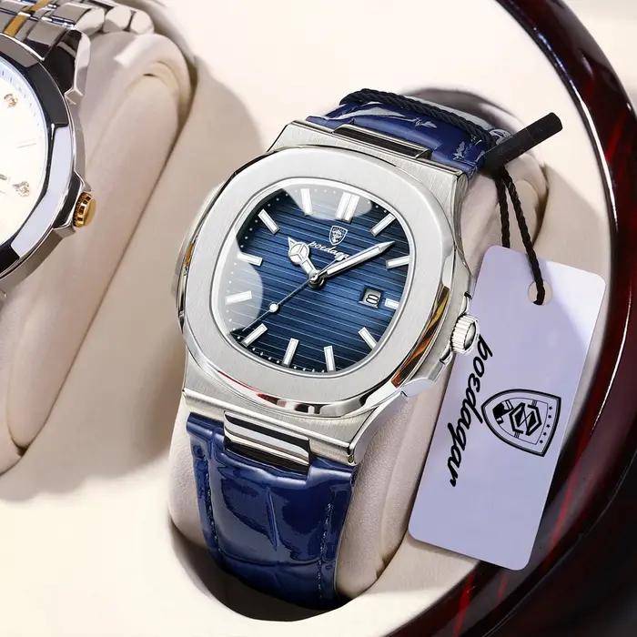 Montre homme carrée luxe cuir quartz - Étanche lumineuse calendrier boîte cadeau montre poignet élégante
