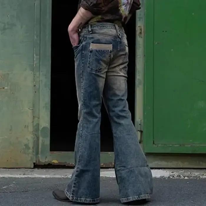 Vintage hommes gros jean évasé homme jeunesse quatre saisons décontracté bleu profond Denim pantalon 2023 mode taille