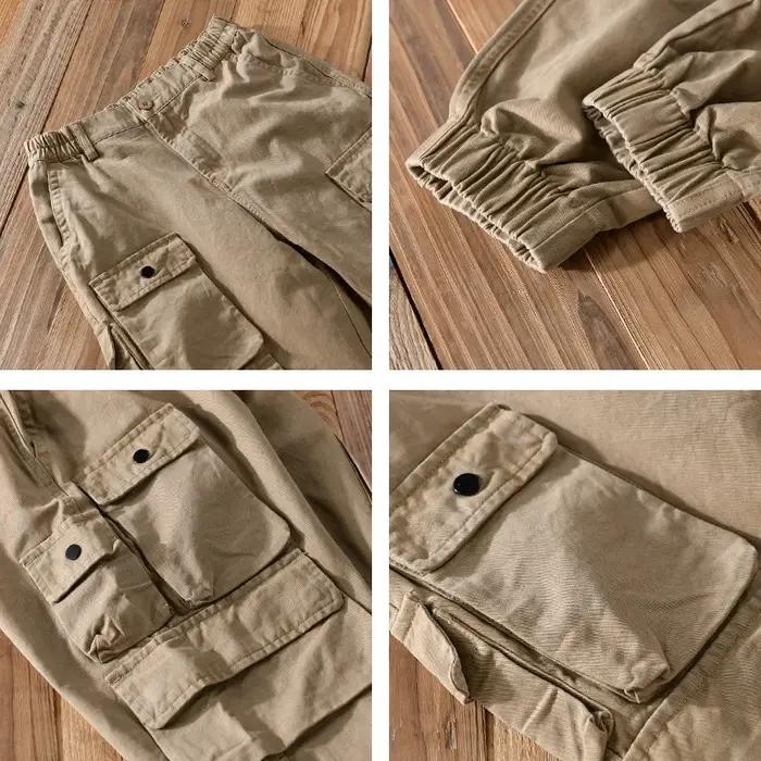 Pantalon cargo rétro 100% coton pour chasse confortable - Style streetwear loose printemps/automne