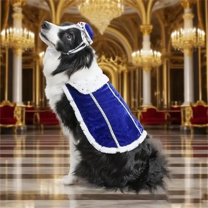 E8BD – Costume fête pour chien Royal, ensemble élégant avec chapeau couronne, tenue Cosplay respirante pour animaux