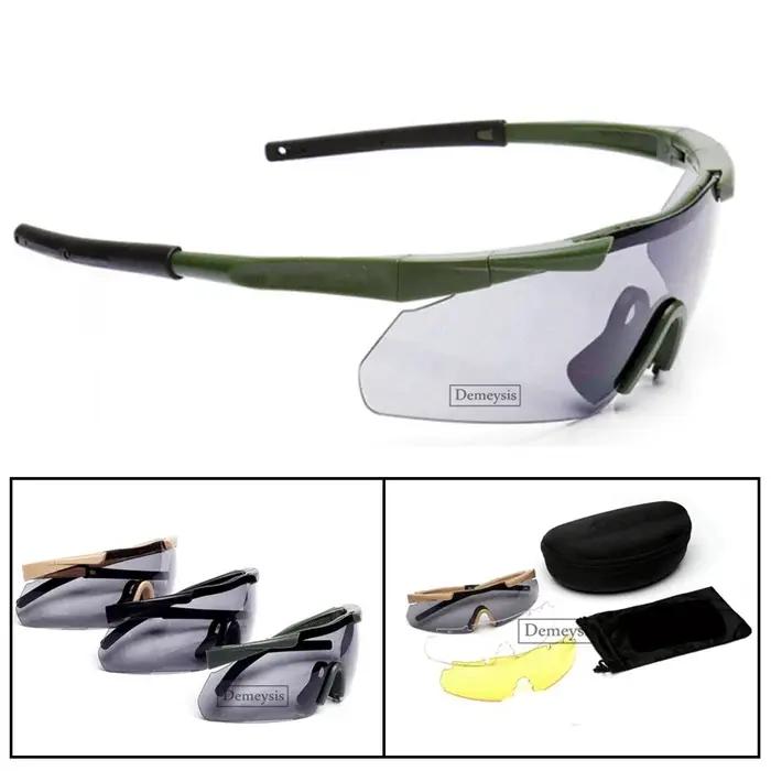 Lunettes tactiques de tir avec 3 verres interchangeables pour hommes, idéales pour le sport en extérieur, la randonnée et la moto