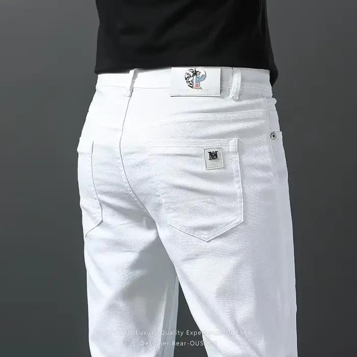 Vêtements de Marque Printemps-Été 2026 – Jean Homme 98% Coton Blanc Coupe Slim Droite Tendance Business Coréen –