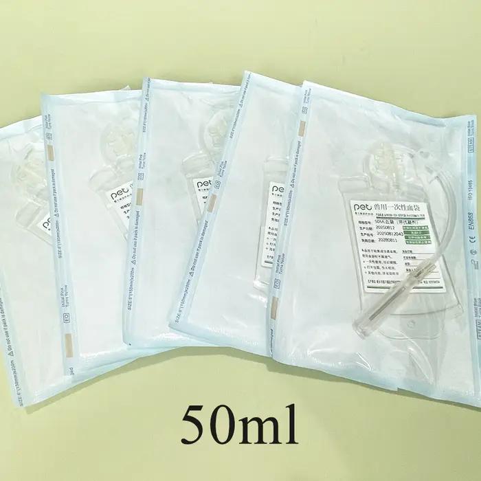 Sac de collecte de sang spécifique aux animaux de compagnie, 5 pièces, 50ml, avec Anticoagulant pour animaux de compagnie et recherche en laboratoire, sac de séparation du sang à usage unique