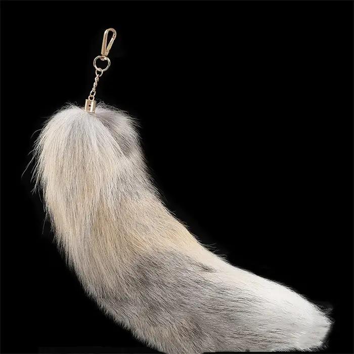 Porte-clés en véritable queue de renard de 40 cm, grande queue de loup en peluche mignonne, breloque de sac, porte-clés, sangle de voiture, chaîne, vente en gros