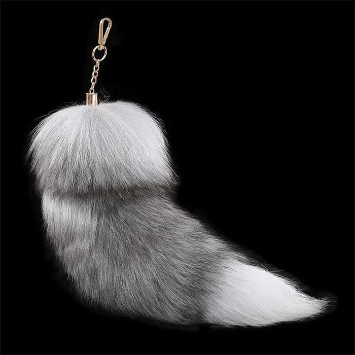 Porte-clés en véritable queue de renard de 40 cm, grande queue de loup en peluche mignonne, breloque de sac, porte-clés, sangle de voiture, chaîne, vente en gros