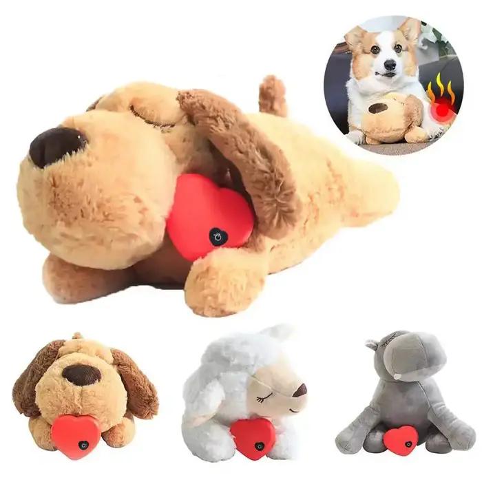【Asimulation de l'anxiété calmante】 Jouet en peluche pour chien avec simulateur de battement de cœur