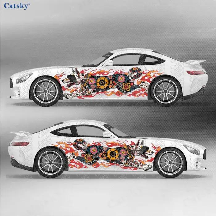 Autocollant de voiture en vinyle avec motif de chien et fleur