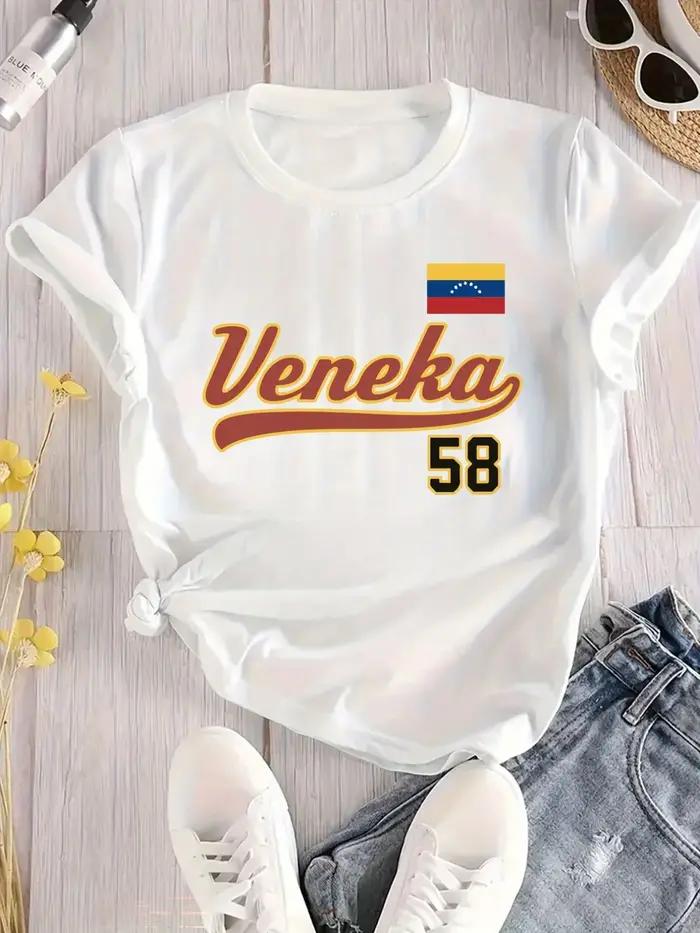 T-shirt imprimé drapeau du Venezuela, haut décontracté à col rond et manches courtes, confortable, l