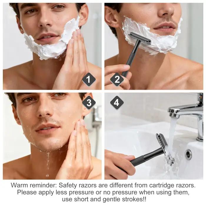 Rasoir de sécurité à double tranchant pour hommes et femmes avec 10 lames interchangeables rasage précis et doux pour peau sensible occasions quotidiennes et spéciales