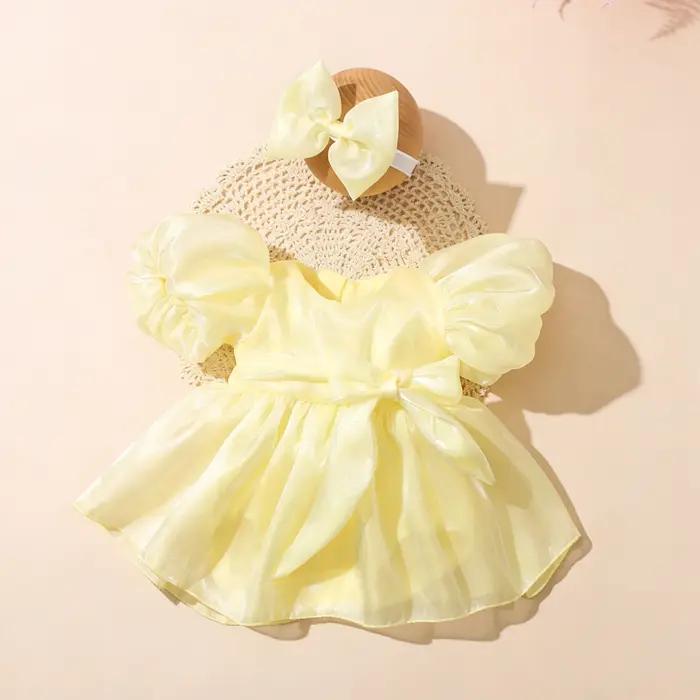 Robe en tulle pour filles avec manches bouffantes et bandeau barboteuse princesse pour bébés occasions spéciales