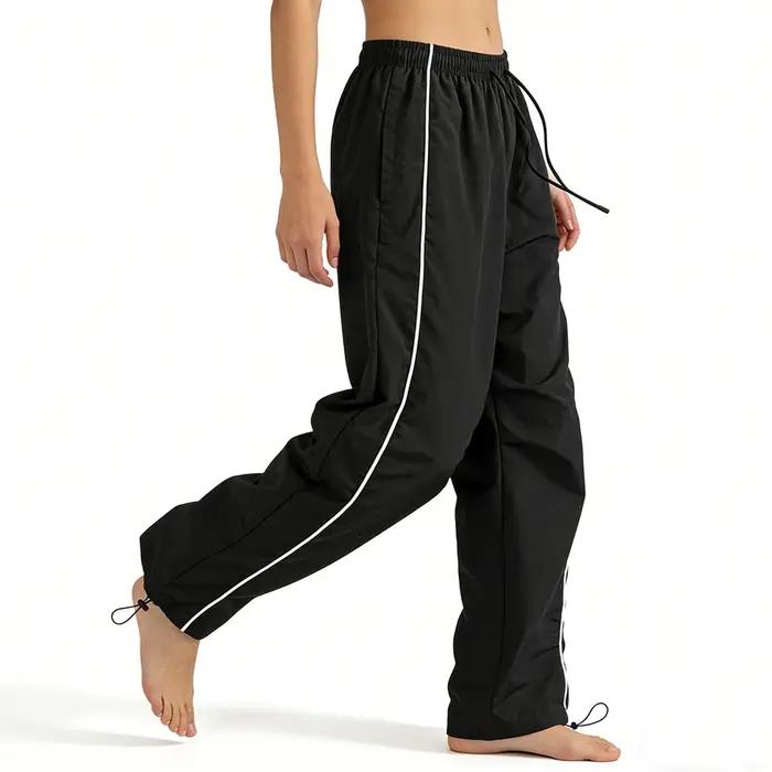 Pantalon de survêtement Baggy noir pour hommes, rayures latérales blanches, ourlet réglable, cordon