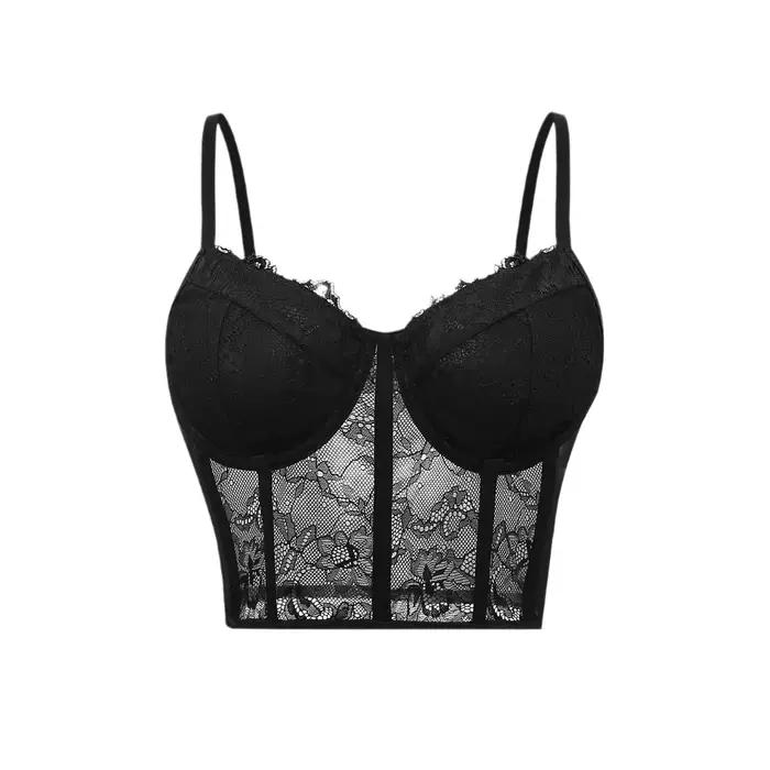 Soutien-gorge push up en maille semi-transparente pour femme bustier tubulaire corset noir sexy haut court lingerie élégante occasions de fête club juniors