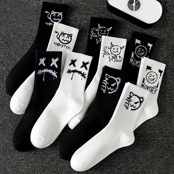 Chaussettes homme motif graffiti tricotées toutes saisons confortables respirables couple 10-20 paires