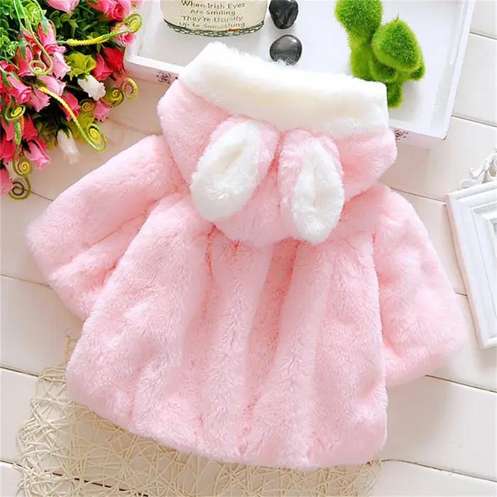 Veste d'hiver pour bébé fille, douce et mignonne, chaude, à capuche, oreilles de lapin, pull en lain