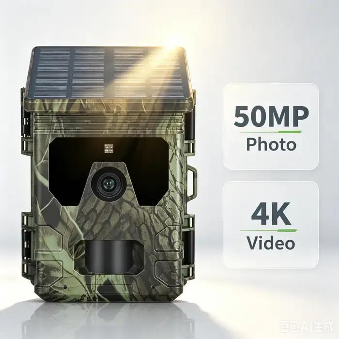 Caméra de chasse solaire 50MP 4K avec vision nocturne infrarouge, surveillance de la faune, caméra d