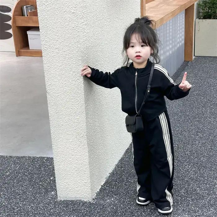Ensembles décontractés à la mode pour filles, costumes de sport pour enfants, veste à manches longue