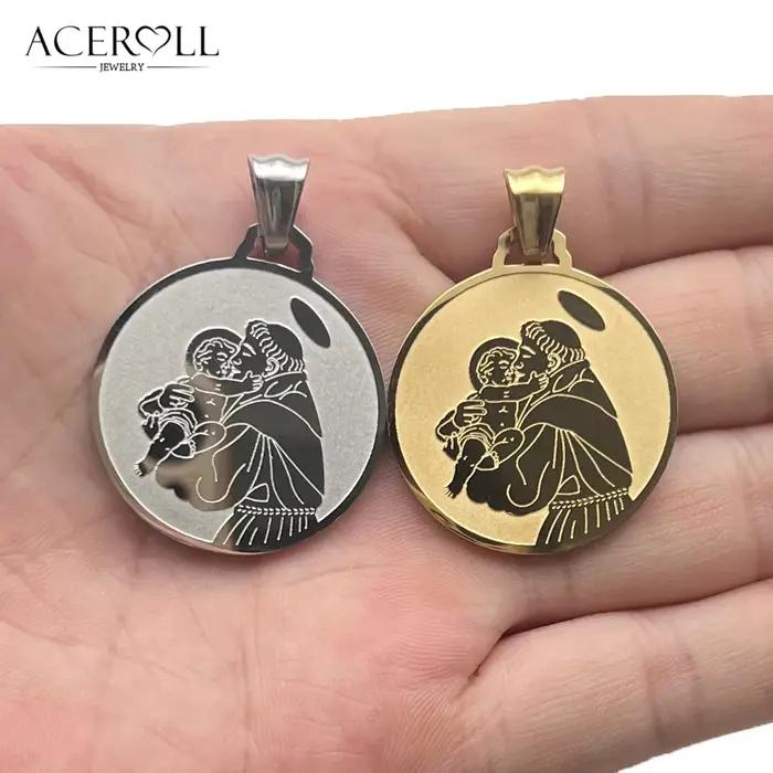 ACEROLL Pendentif catholique en acier inoxydable Médaille Saint Antoine et Saint Christophe