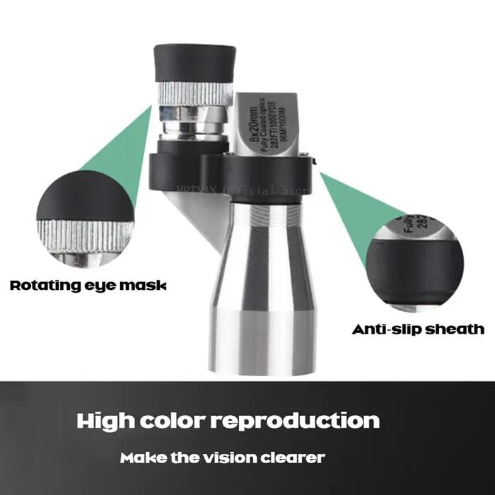Monoculaire mini de poche 8x20 HD zoom portable - Télescope outdoor pour chasse camping randonnée observation oiseaux