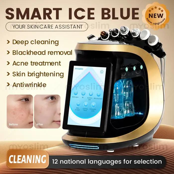 Appareil de Dermabrasion Hydra-Oxygène à Jet d'Eau Glacée Bleu Intelligent, Peeling Aqua à Micro-Bul