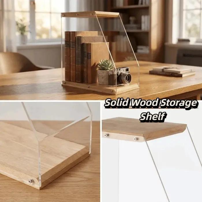 Support de disques vinyles en bois massif, structure stable, design transparent, présentoir vinyle, présentation claire, gain de place