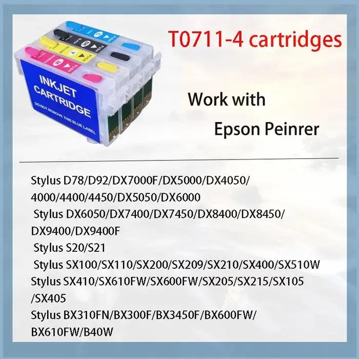 Cartouche d'encre rechargeable Vilaxh T0711 pour Epson T0711 Stylus D78 D92 DX7000F DX5000 DX4050 DX4000 DX4400 DX4450 DX5050 DX6000