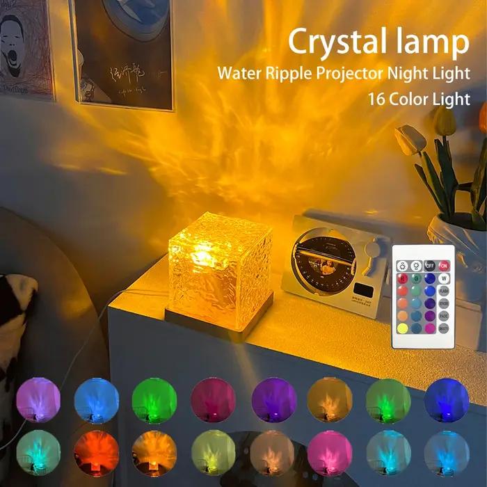 Projecteur d'ondulation d'eau rotatif dynamique, veilleuse 3/16 couleurs, lampe en cristal de flamme