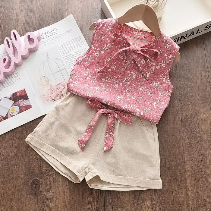 Vêtements d'été pour bébés filles, gilet sans manches et short, 2 pièces/ensembles, vêtements pour tout-petits, Costume de mode pour nourrissons, survêtements pour enfants, nouvelle collection