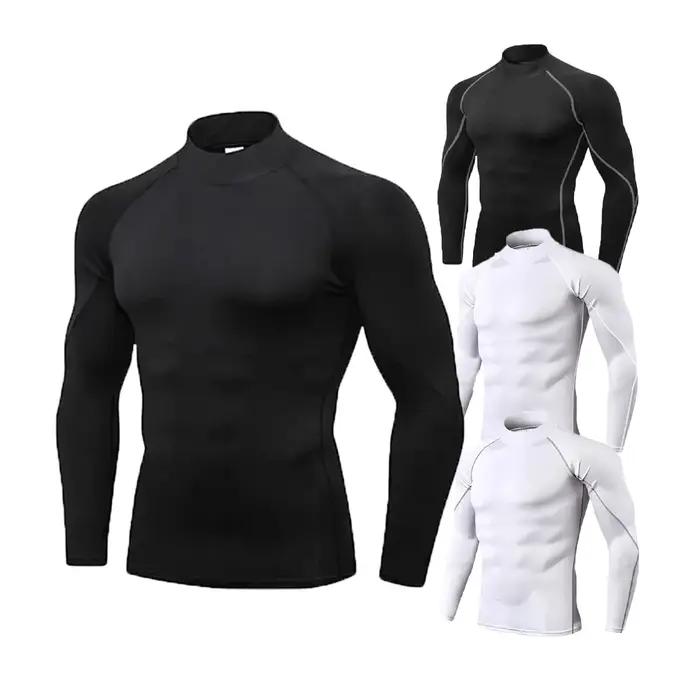 T-shirt à col roulé pour hommes, séchage rapide, manches longues, Compression, sport, Fitness, serré