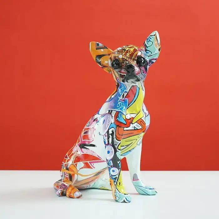 Vilead résine Graffiti Chihuahua chien Sculpture Animal Statue Pop Art objets modernes maison salon étagère décoration articles support