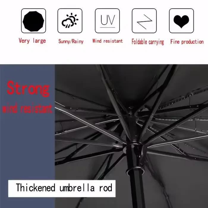 Parapluie pliant extra large de 130 cm adapté aux jours ensoleillés et au pluvieux et est une protection complète coupe-vent et imperméable.