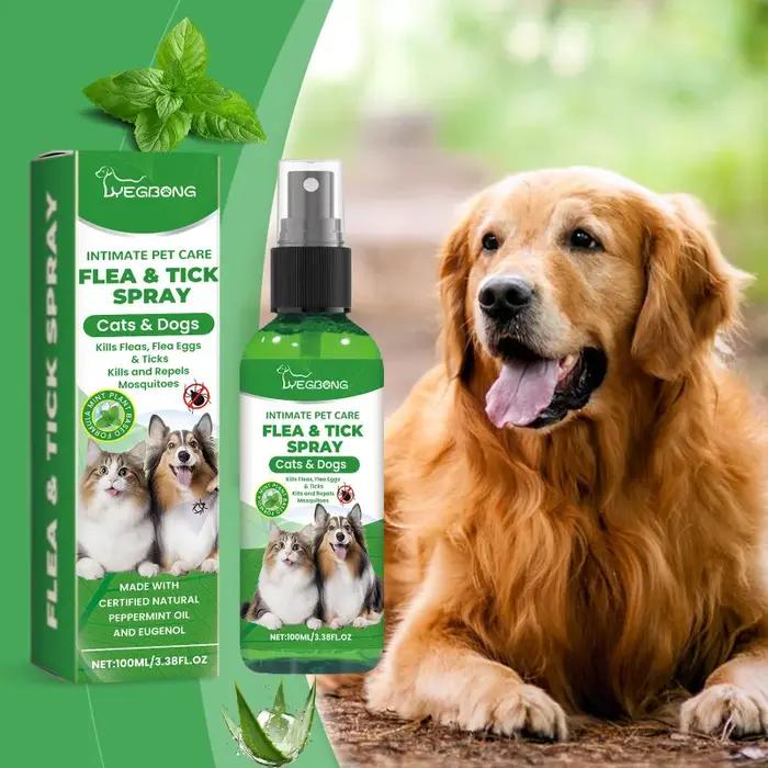 Spray anti-puces doux pour animaux de compagnie, répulsif naturel à base de plantes contre les tiques pour chiens et chats, nettoyage des parasites d'intérieur pour animaux domestiques