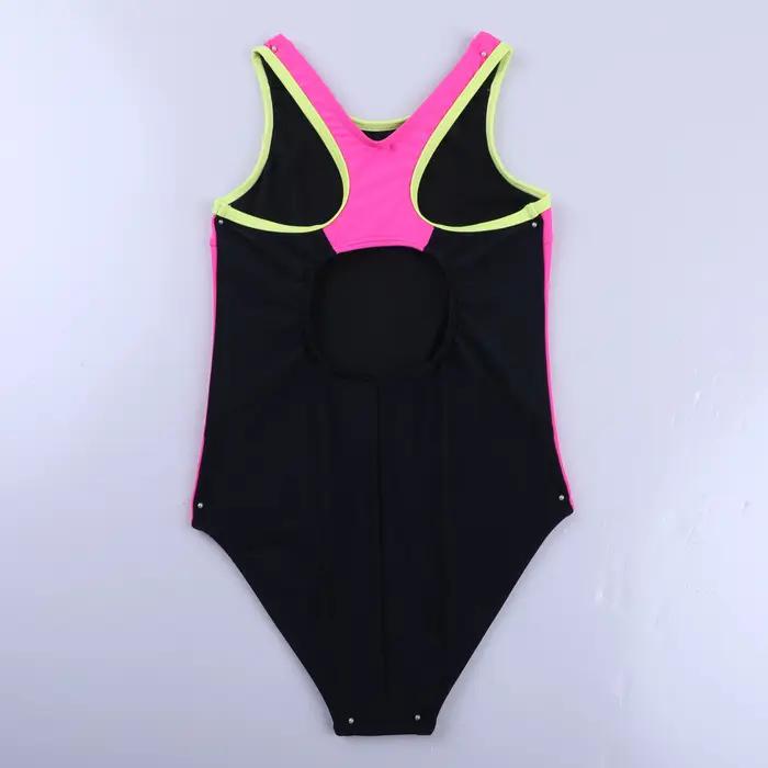 Anfilia – maillot de bain une pièce pour filles, col rond, dos nageur à haute élasticité et trou de