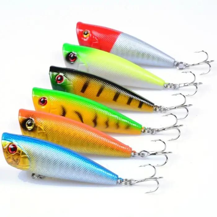Leurre de pêche Popper Topwater Crankbait, appât dur, leurres flottants, hameçons aigus, 6cm, 7g, 1