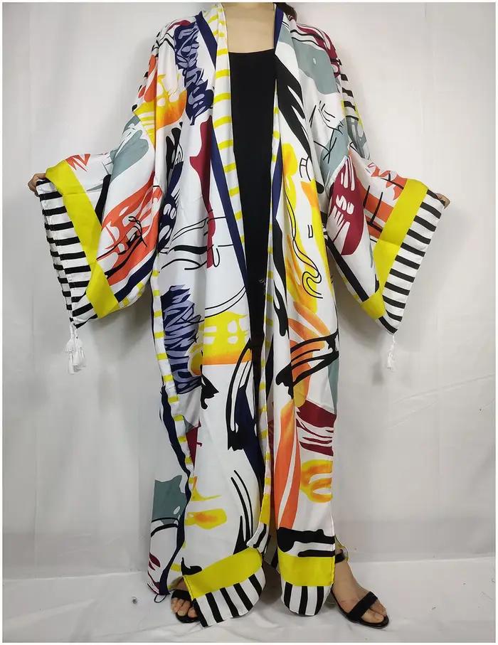 Robe Kimono Vintage à Manches Chauve-Souris pour Femme, Tenue de Plage Décontractée, Imprimé Floral, Style Bohème Africain, Caftan Ouvert sur le Devant