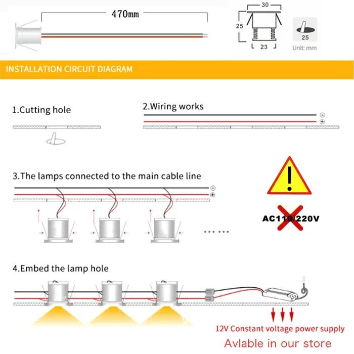 1W 12V Mini Focos Led projecteur 25mm encastré plafond Downlight IP65 Spot lumière intérieure couloi