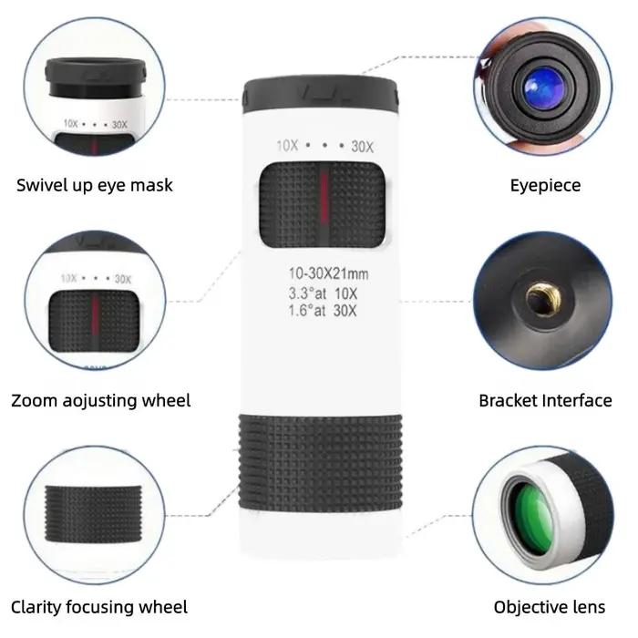 Lunette monoculaire zoom 10-30x21 portable compacte pour camping chasse tourisme observation optique