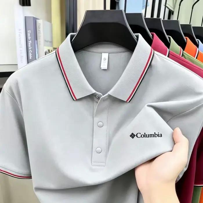 Polo rayé pour homme style Columbia été 2026 – T-shirt décontracté à manches courtes en tissu anti-plis et doux pour la peau