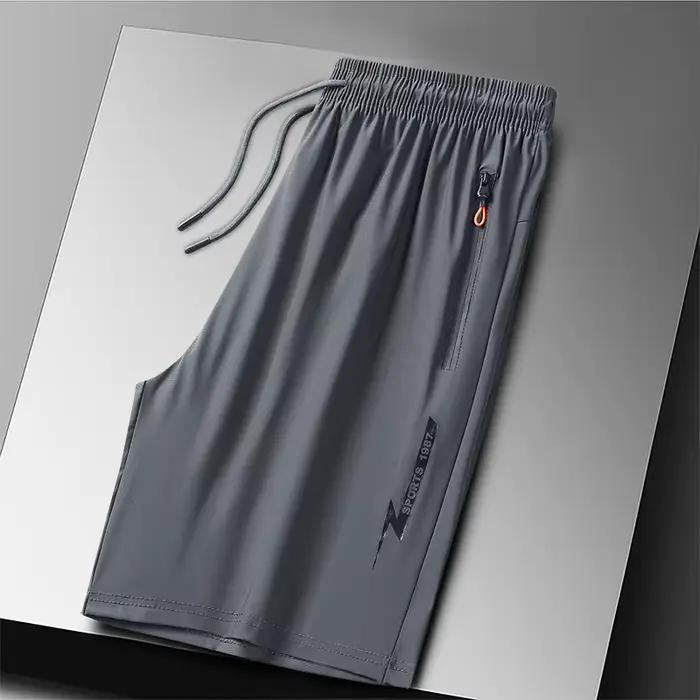 Short de Sport en soie glacée pour homme, grande taille, respirant, à séchage rapide, avec cordon de