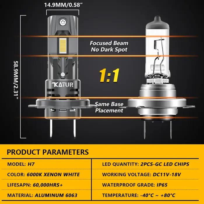 2 pièces H7 Socket Base LED phare de voiture 100W haute puissance Turbo ampoule 6000K 20000LM puce M