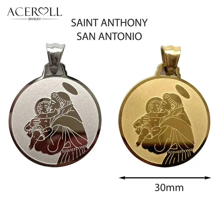 ACEROLL Pendentif catholique en acier inoxydable Médaille Saint Antoine et Saint Christophe