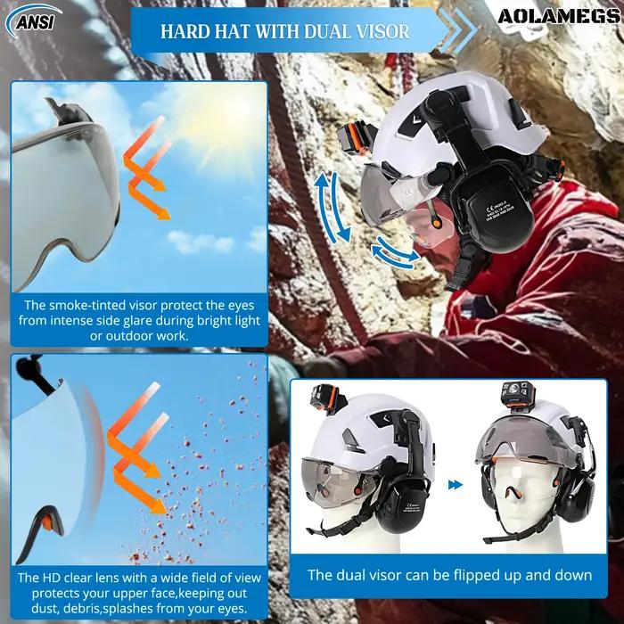 Casque de sécurité de construction CE avec doubles visières lampe frontale antibruit pour ingénieurs et travailleurs de chantier