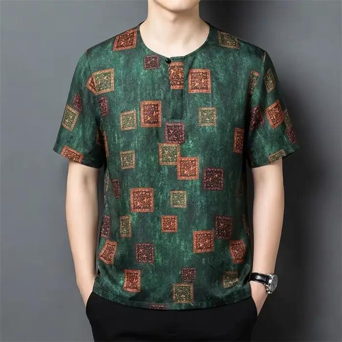 T-shirt en soie 100% doux pour la peau pour hommes, manches courtes, qualité luxueuse, léger, confor