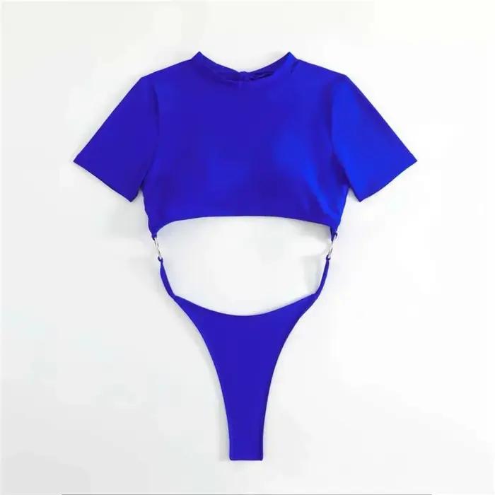 Maillot de bain Daxiyee micro string sexy pour femme, une pièce, dos nu, bleu, plage et vacances