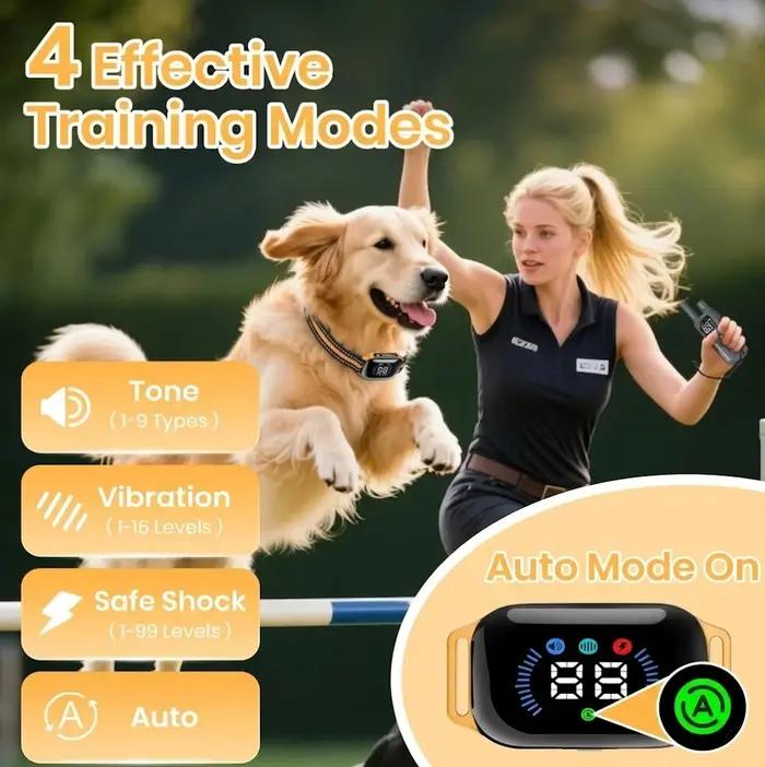 Collier intelligent 2-en-1 anti-aboiement et de dressage pour chiens de toutes tailles