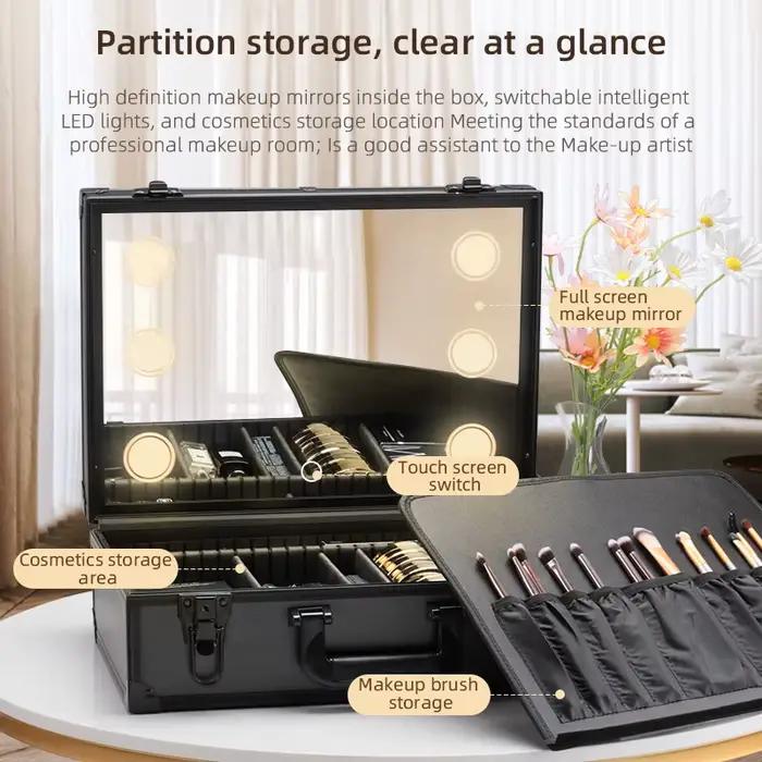 Étui éclairé de voyage pour maquillage avec grand miroir lumineux LED, organisateur de sac Coetic, r